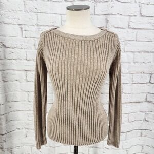 Vintage Ribbed Knit Sweater Clean Girl Neutral Boat Neck Preppy Coastal Large